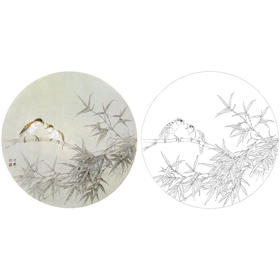 工笔花鸟白描底稿-周中耀-竹子小品《清荫》-多种白描尺寸可选-ZT21