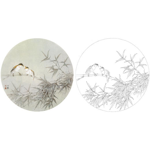 工笔花鸟白描底稿-周中耀-竹子小品《清荫》-多种白描尺寸可选-ZT21 商品图0