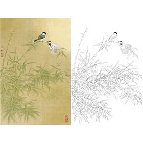竖幅工笔花鸟白描底稿-周中耀-竹子《新梢弓动疑风来》-多种白描尺寸可选-ZT35