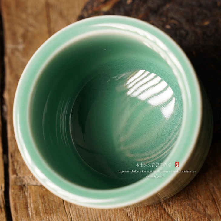 【本土久久】雷慧仙纯手工杯 梅子青祥云扳子杯 功夫茶具品名杯闻香杯
