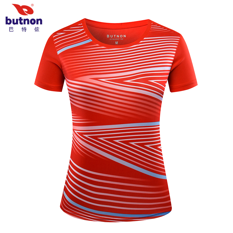 8034巴特侬 新品女装T恤圆领 速干透气排汗短袖T恤女条纹撞色运动衫凉爽网球服夏装