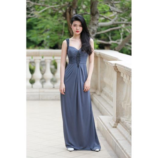雅灰珠饰弹力晚礼服 商品图0