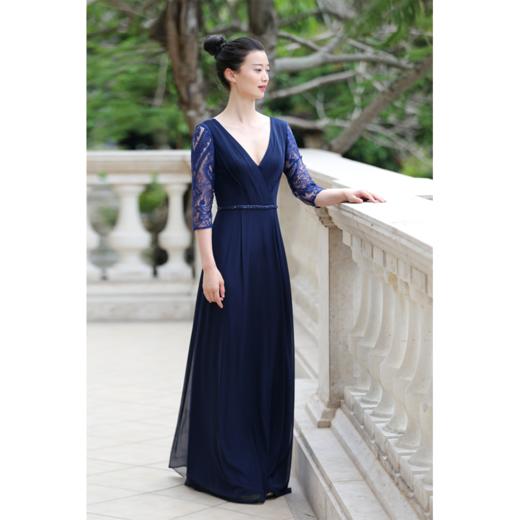 雅致蕾丝长袖晚礼服 商品图0