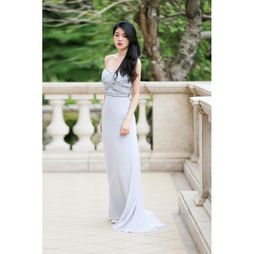 冰灰美背抹胸晚礼服 商品图0