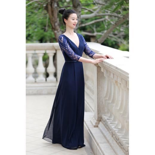 雅致蕾丝长袖晚礼服 商品图2