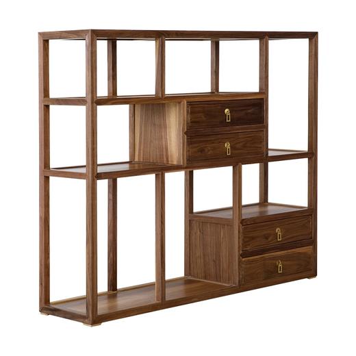 新仿黑胡桃木新中式四屉双面多宝阁书架架子QN1609000766 Newly made Black walnut wood Reproduction Double side display shelf 商品图2