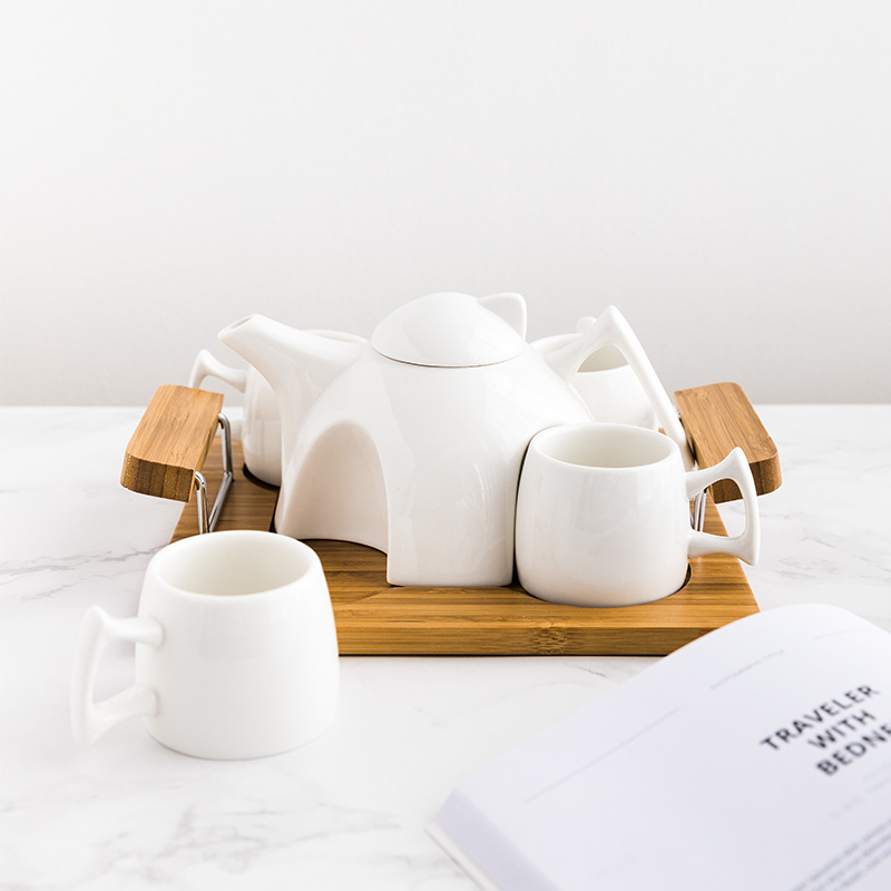 奇居良品 创意日式陶瓷茶具六件套带托盘下午茶具套装