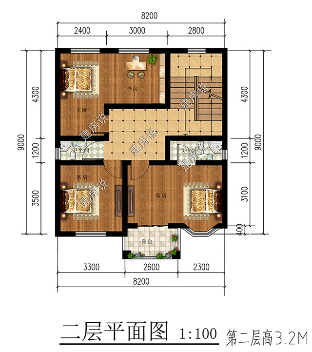 8米x10米户型图,八米宽十米进深设计图 8.2x10.1米 编号:jf8086