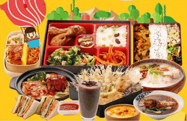一边欣赏着美景, 一边品尝着美食