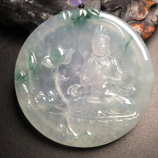 【80347】翡翠冰种飘花观音圆牌 商品图0