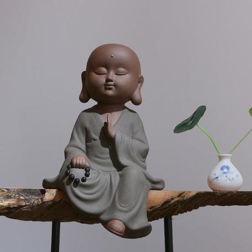 【家居摆件】*禅意家居摆件 陶瓷工艺品大号小和尚禅悟中式玄关镇宅紫砂陶佛像 商品图5