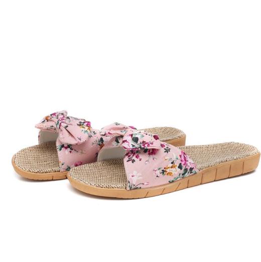 【服饰鞋包】亚麻拖鞋女夏室内外居家防滑办公室家用家居可爱蝴蝶结凉拖鞋 商品图5