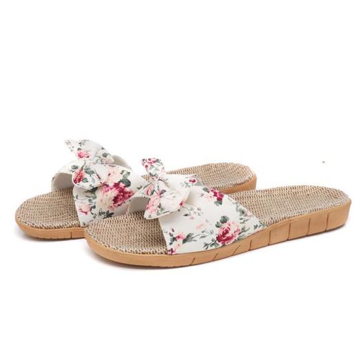 【服饰鞋包】亚麻拖鞋女夏室内外居家防滑办公室家用家居可爱蝴蝶结凉拖鞋 商品图7
