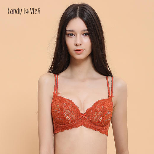 奶糖派 超薄蕾丝大胸显小 外露肩带大码文胸内衣 65HI70F75E80G 商品图0