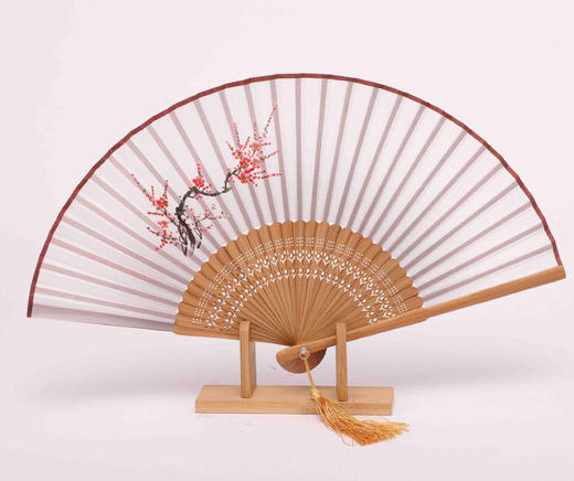 桑蚕丝手工画竹骨扇 商品图0