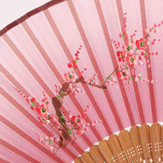 桑蚕丝手工画竹骨扇  KSS1563001  03A红（梅兰竹菊一梅） 商品图2