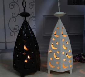 【家居摆件】*创意星月烛台 浪漫铁艺小夜灯 情人节 田园复古做旧铁艺风灯