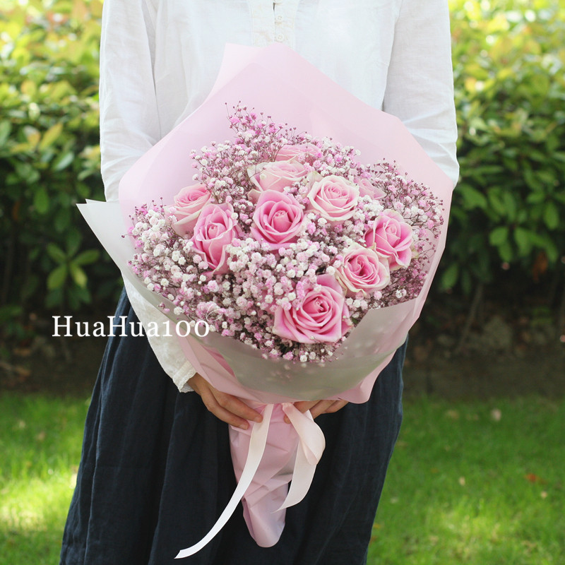 爱意星辰B款丨11朵粉玫瑰满天星花束