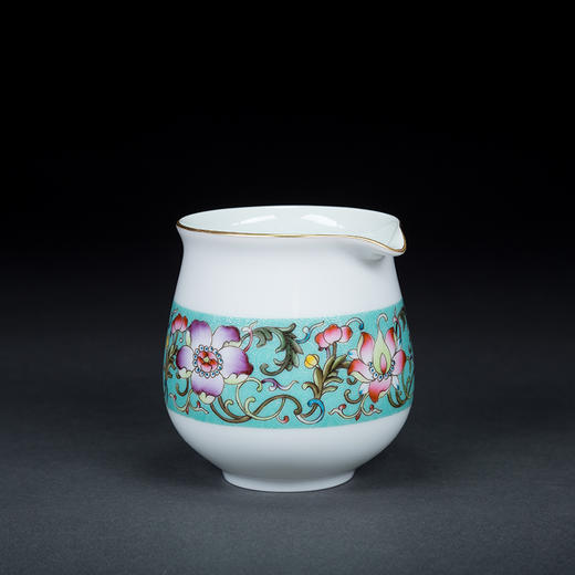 湖水绿扒花粉彩花卉小罗汉杯6头茶具 商品图4