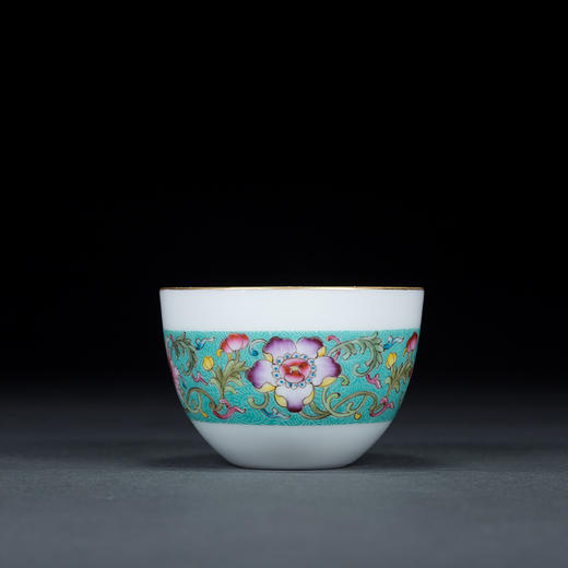 湖水绿扒花粉彩花卉小罗汉杯6头茶具 商品图3