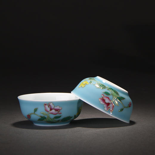 天青粉彩牡丹蹲式杯6头茶具 商品图2