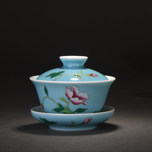 天青粉彩牡丹蹲式杯6头茶具 商品图3