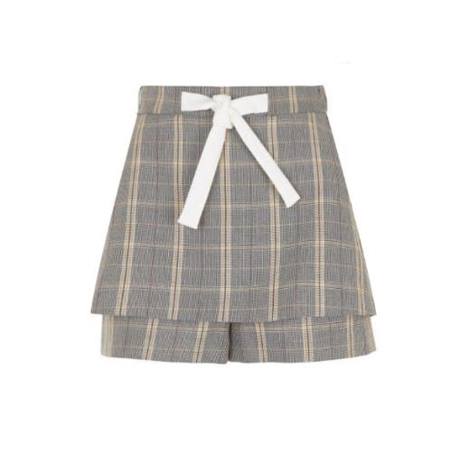 【服饰】风情优雅清爽英伦格子米棕色格纹白系带裙裤短裤女 商品图1