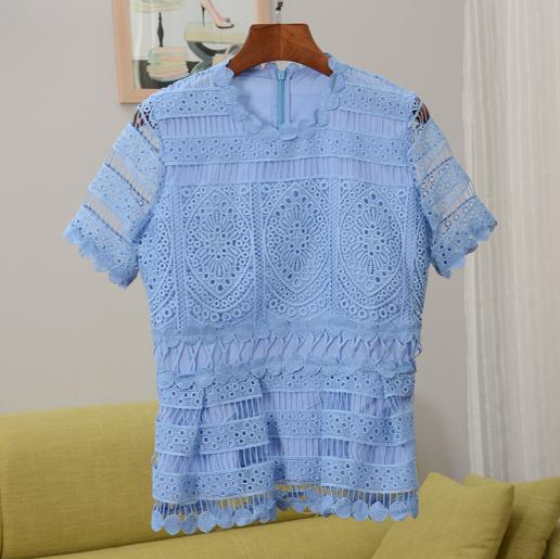 【服饰】m短袖重工蕾丝镂空上衣T恤女LOSERAY 商品图5