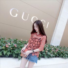 【服饰】轻奢 唯美土橙色 蕾丝钩花上衣附吊带