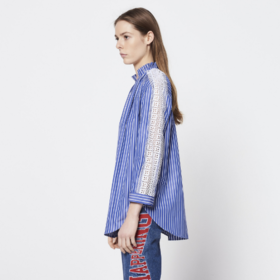 【服饰】。S家竖条纹拼接花边衬衣上衣