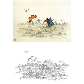 白描底稿-工笔花鸟-百蝶图之五-俞致贞-BH05