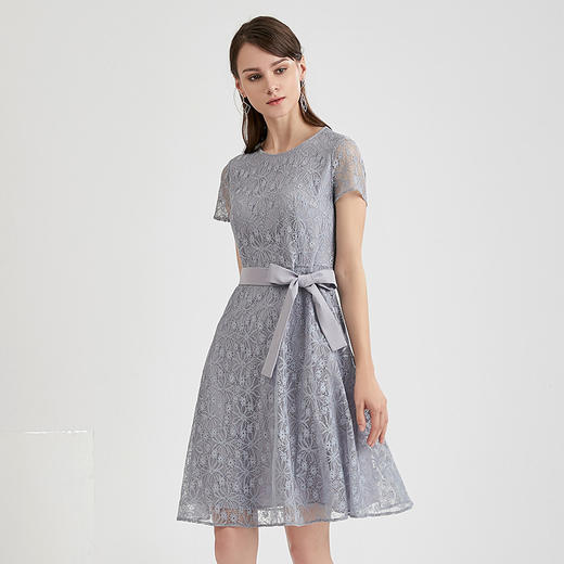 EITIE爱特爱女装夏季蝴蝶结系带蕾丝钩花连衣裙A字裙女裙B1807042 商品图2