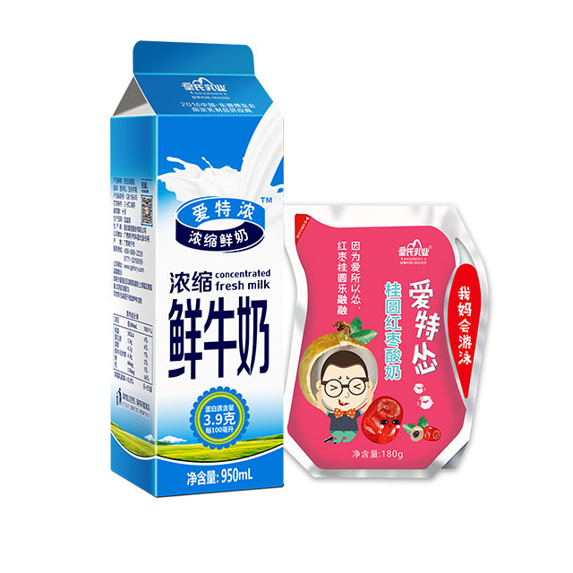 市内购买】爱特怂桂圆红枣酸奶 180g*16袋/件 爱特浓鲜牛奶950ml*1盒