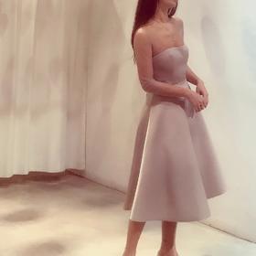 Atelier Miss Lu / Riva-香槟色欧根纱抹胸小礼服