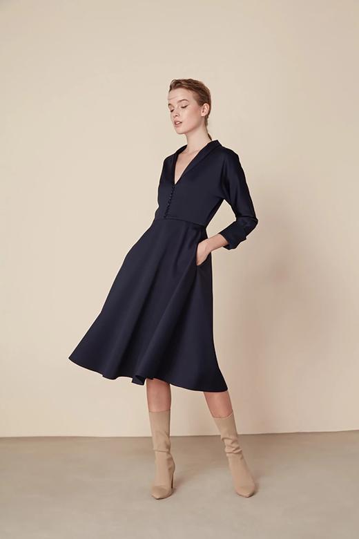 Atelier Miss Lu/  Sandra - 深蓝真丝立领连身裙 商品图0