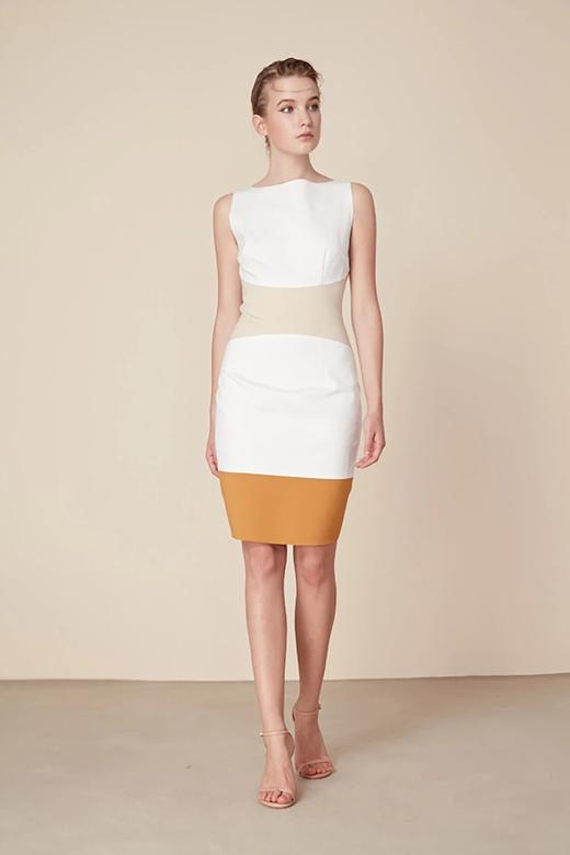Atelier Miss Lu/ Joanna-白黄拼色修身连身裙 商品图1