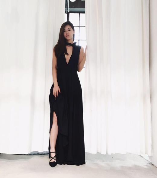 Atelier Miss Lu/ Edith- 黑色深V飘带长礼服 商品图2