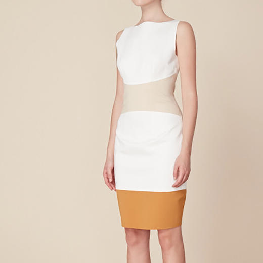 Atelier Miss Lu/ Joanna-白黄拼色修身连身裙 商品图0