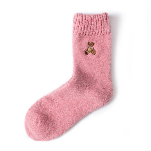 靴下物春款卡通小熊刺绣棉袜复古毛圈堆堆袜纯色基础款中筒袜子女 商品图9