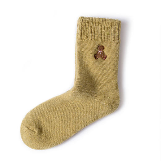 靴下物春款卡通小熊刺绣棉袜复古毛圈堆堆袜纯色基础款中筒袜子女 商品图10