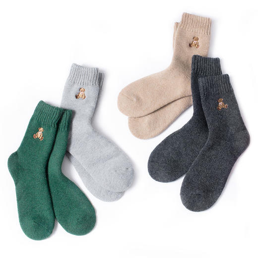 靴下物春款卡通小熊刺绣棉袜复古毛圈堆堆袜纯色基础款中筒袜子女 商品图3