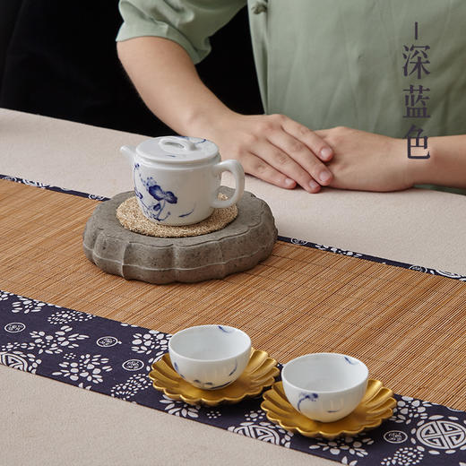 尚置丨中国风竹制麻布茶席 深蓝色/天青色 两色可选 120cm*30cm      商品图7