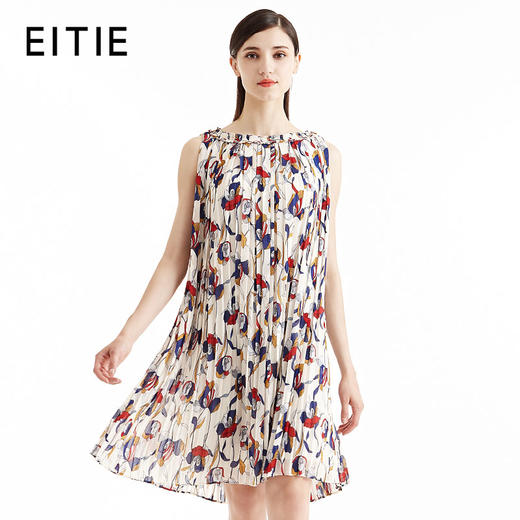 EITIE爱特爱女装夏季斗篷式百皱无袖印花裙连衣裙夏5507284 商品图1