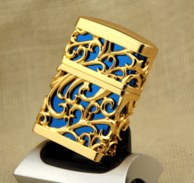 【打火机】。铜壳首领防风煤油打火机CF0953J盔甲唐草2金色