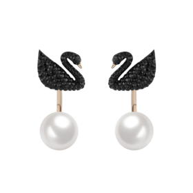 〖保税仓〗施华洛世奇 女士Swan双黑天鹅珍珠耳钉5193949