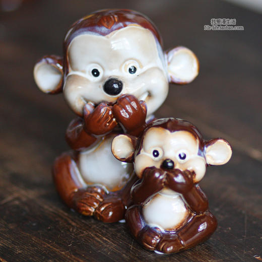 【家居摆件】。zakka杂货陶瓷工艺家居装饰品创意小摆设三不猴彩色陶瓷摆件 商品图0
