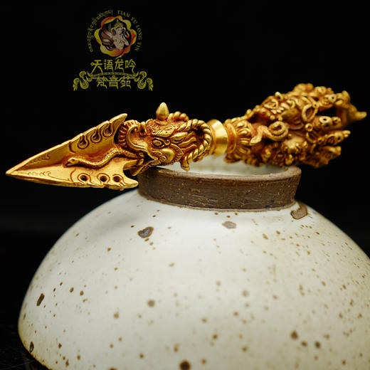 佛堂供品用品密宗法器尼泊尔手工紫铜鎏金马头金刚橛金刚杵14.5cm 商品图4