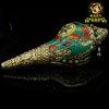 尼泊尔手工镶嵌彩宝白铜雕花右旋海螺八吉祥八供法螺26cm 商品缩略图1