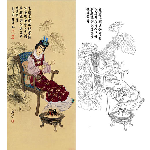 竖幅工笔传统人物白描底稿-金陵十二钗-熙凤弄权-JC05 商品图0