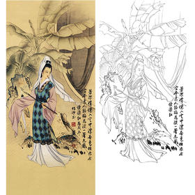 竖幅工笔传统人物白描底稿-金陵十二钗-妙玉听琴-JC10